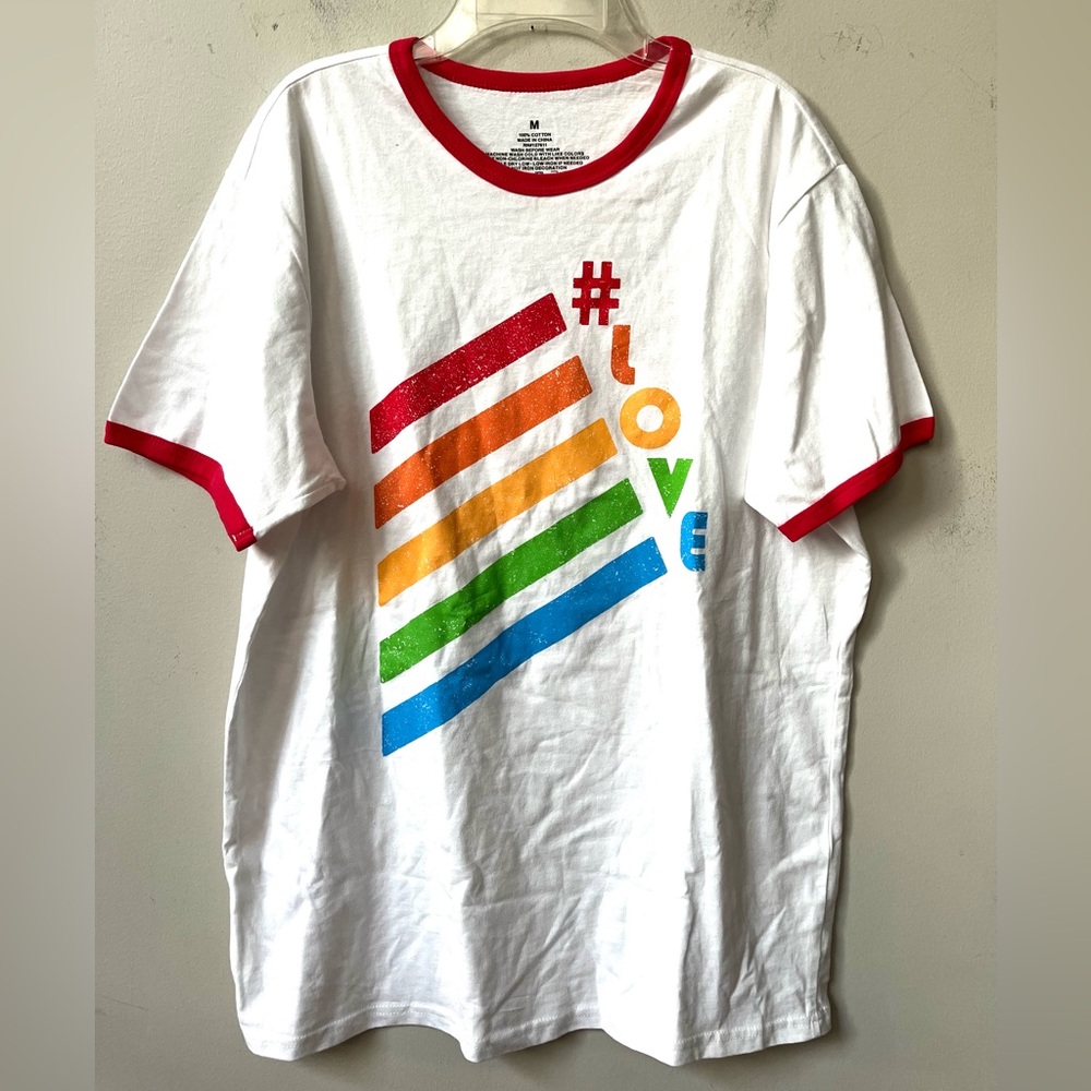 Target Pride Short Sleeve Crewneck T Shirt Mens Medium White Red Trim NWOT